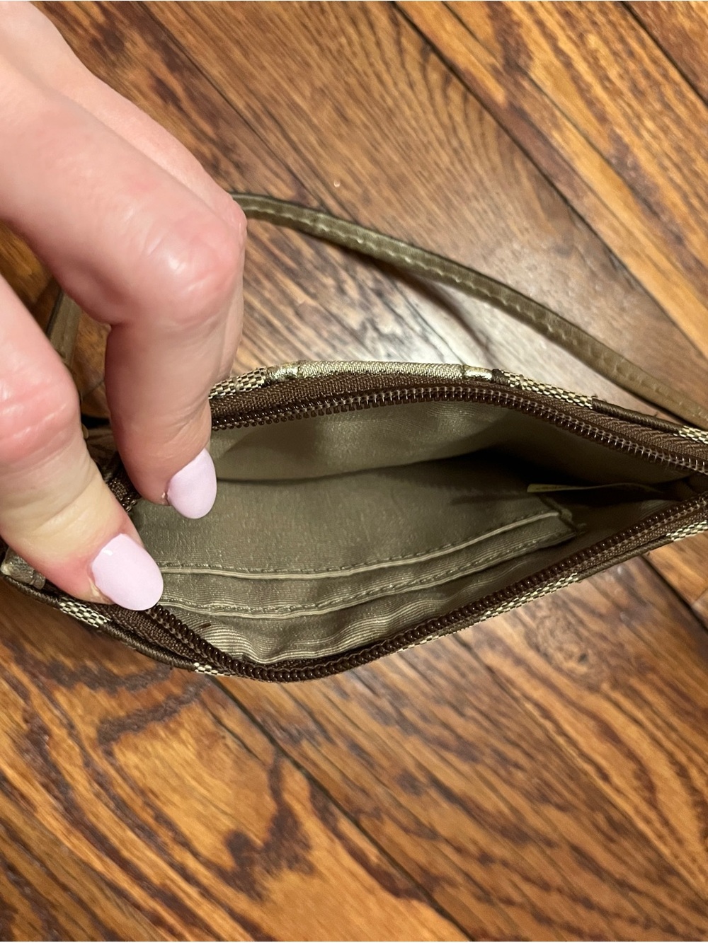 Coach Brown/Tan Signature Canvas Wristlet with Strap - Picture 3 of 3